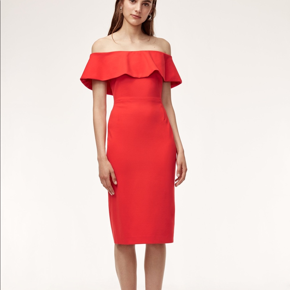 BABATON RUSLAN MIDI OFF THE SHOULDER DRESS IN RED ✨ SIZE 6